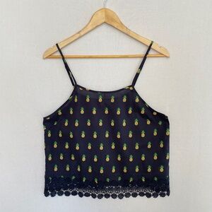 MO:VINT Women’s Large Blue Pineapple Print Spaghetti Strap Tank Top 100% Cotton